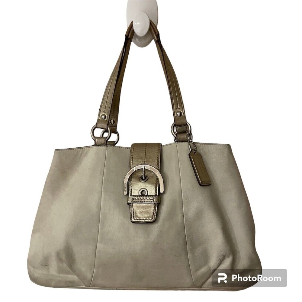 Coach F18751 Soho East West Ivory & Gold  Shoulder Hand Bag Purse Buckle Charm